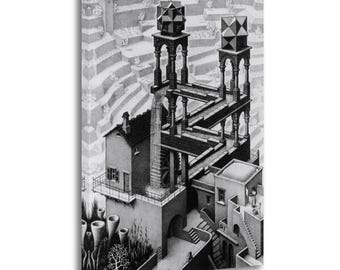 M. C. Escher Waterfall Canvas Print, Optical Illusion Art