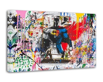 Grafiti de Batman vs. Superman, pintura de artes visuales sobre lienzo, póster de arte de pared, impresión de imagen, decoración de paredes de sala de estar, pósteres para el hogar