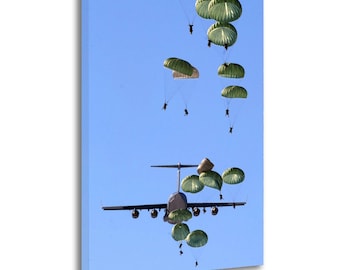 Military Paratroopers Canvas Print, Airborne Exercise Wall Art