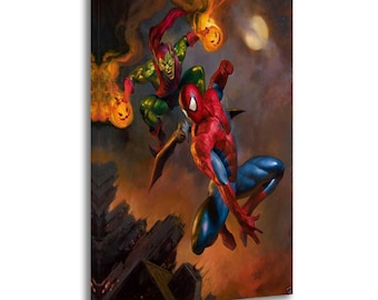 SpiderMan vs Green Goblin Battle Canvas Print: Superhero Villain Wall Art Poster