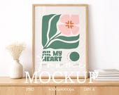 Minimal Wooden Frame Mockup PSD, Vertical A4/A3, Etsy Listing Printable Wall Art, Bright Clean Interior Template