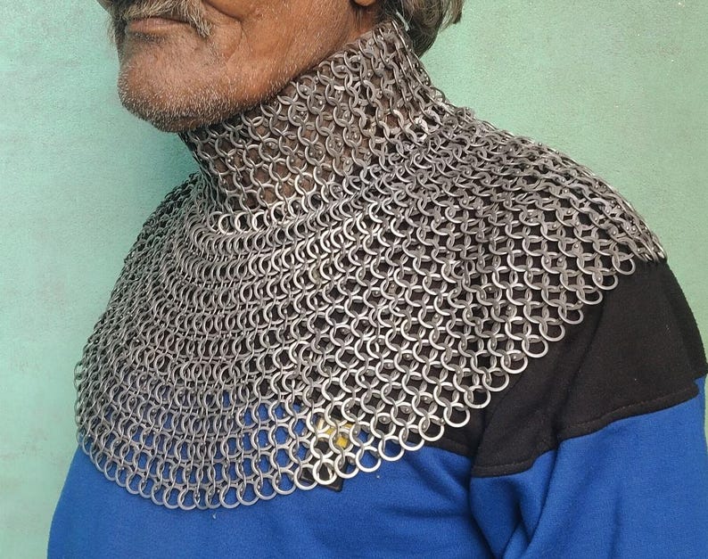 Oil Finished Riveted Chainmail Collar – Medieval Knight Gorget, LARP ...