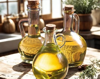 Brocca per olio in vetro trasparente con tappo rotondo in sughero – Bottiglia per olio d'oliva da 350 ml – Contenitore per condimenti ecologico per utensili da cucina Barattolo per aceto