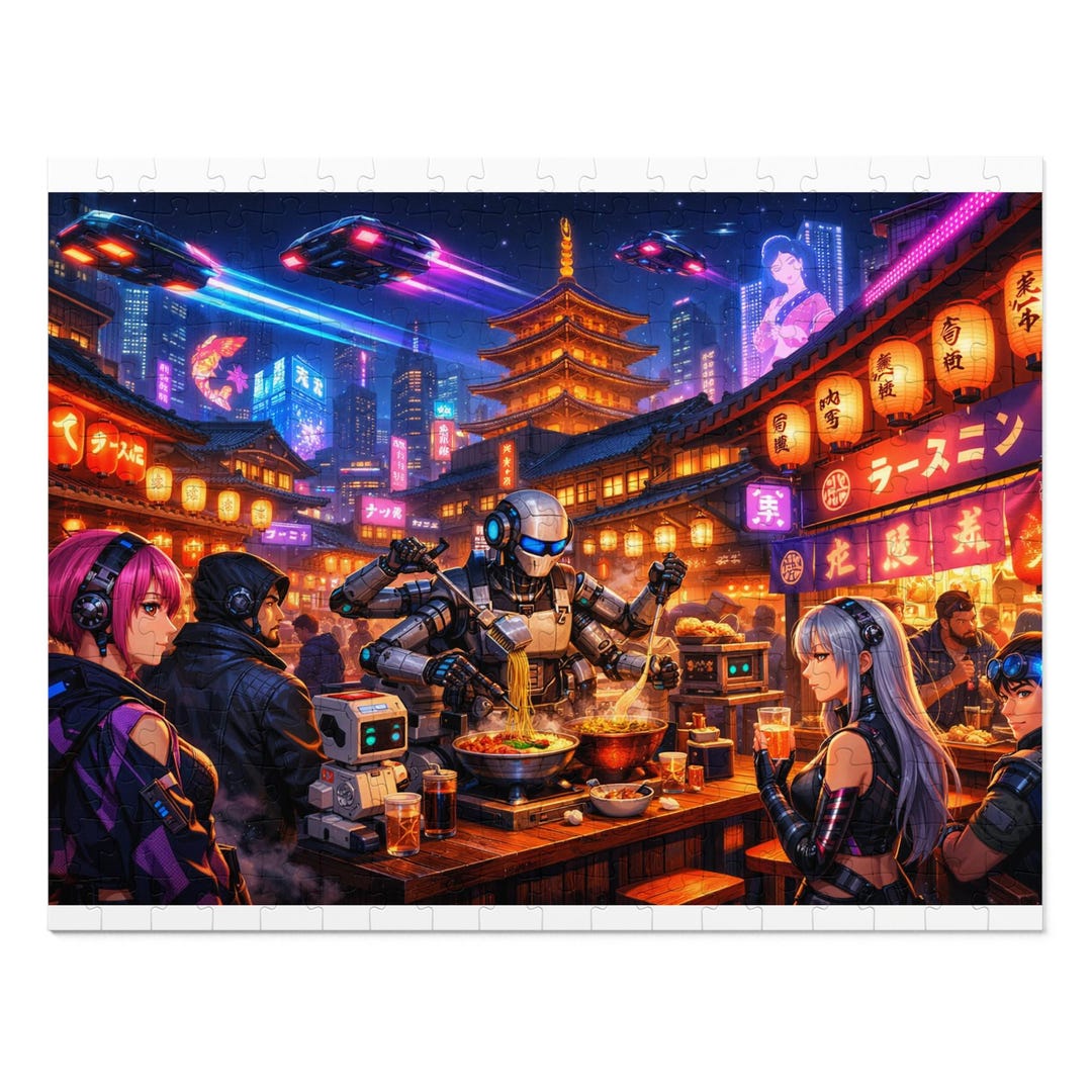 Cyberpunk Night Market Jigsaw Puzzle With Tin | Neon Ramen Scene - Etsy