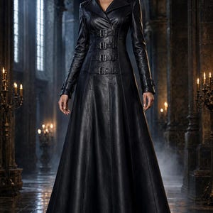 Women’s Black Leather Gothic Trench Coat – Corset Lace Up Back Long Victorian Jacket– Halloween – Dark Gothic Gift for Her . Black Leather Victorian Gothic Trench Coat for Women, Corset Lace Up Tailcoat, Double Breasted Steampunk Jacket . Gift for Her . Vintage G-III Leather Trench Coat Paisley Shawl Collar Black Long Jacket M