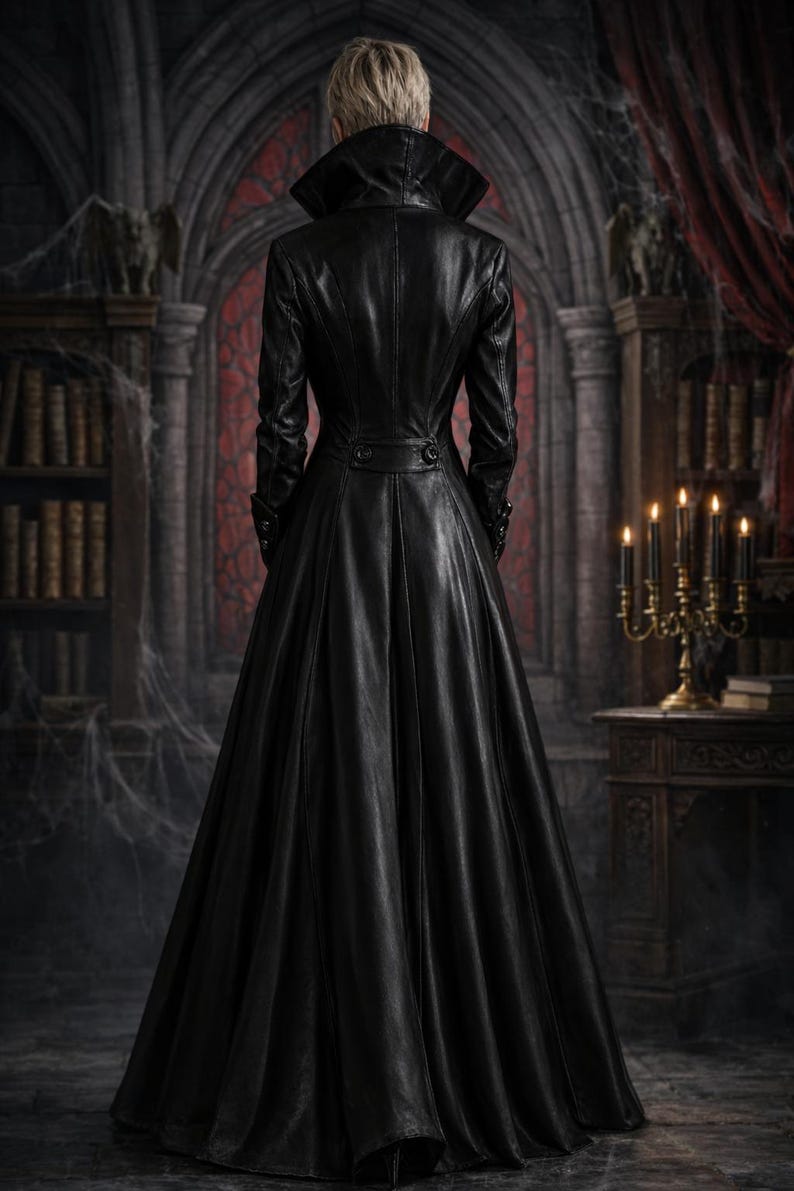 Women's Leather frock Tailcoat: Gothic Faux Shearling Trim, Winter Fashion