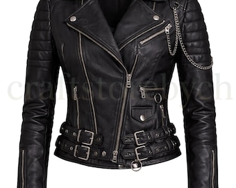 Handmade Black Leather Biker Jacket, Cropped Moto Jacket, Custom Fit