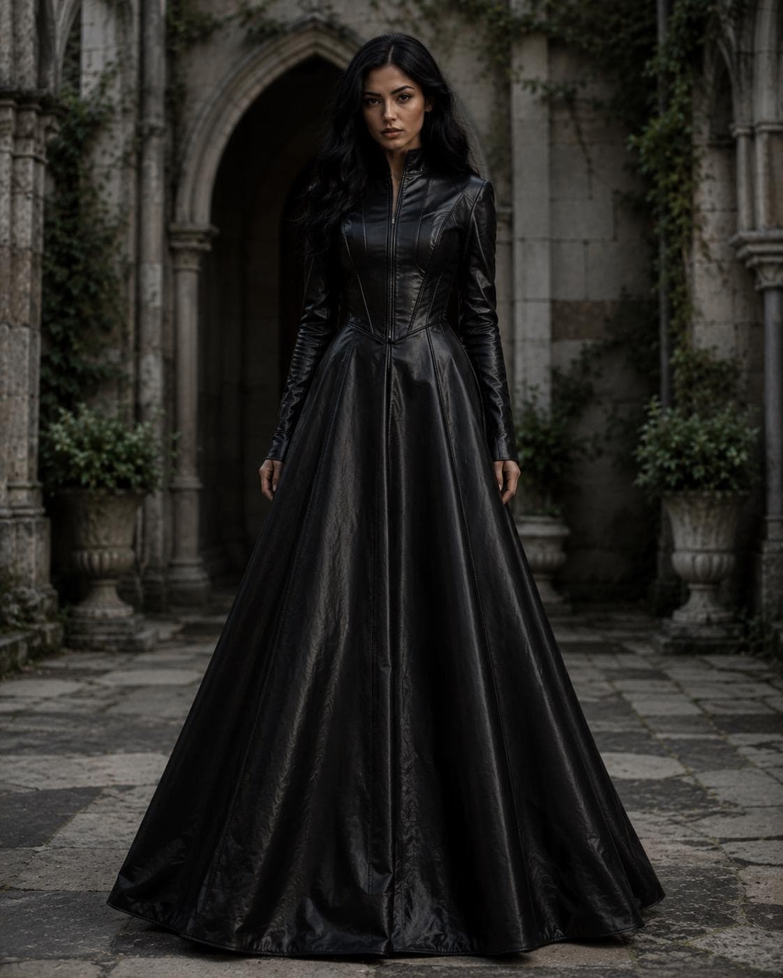 Gothic Black Lace Coat Dress Women's Black Gothic Leather Coat Dress, Long Corset Lace Up Jacket, Medieval Victorian Style Women Couture Outfit Gift For Her