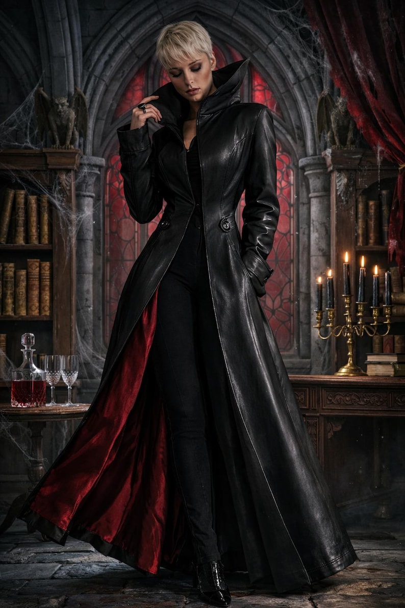 Women's Gothic Leather Buckle Coat Long Hooded Steampunk Tailcoat Victorian Cosplay Trench Overcoat
