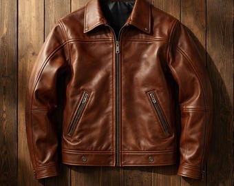 Men’s Brown Leather Jacket – Real Leather YKK Zipper – Classic Vintage Style Biker Jacket – Handmade Leather Coat, Gift For Him