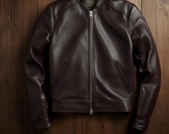 Men’s Cafe Racer Leather Jacket – Chocolate Brown – Premium Real Leather Coat, Vintage Motorcycle Outerwear, Handmade Genuine Leather, Gift