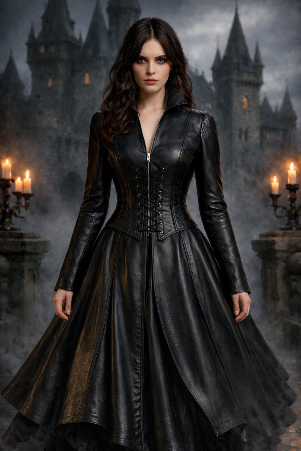 chinese dress ladies Alessia Corset Peplum Leather Dress – X-U main image 0