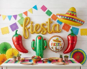 Kit de globos Fiesta – Cactus, Chile, Sombrero, Artículos de fiesta de Mylar