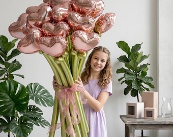 Kit para hacer tu propio ramo de globos en forma de corazón: Amor dorado, tallos verdes, decoración para fiestas.