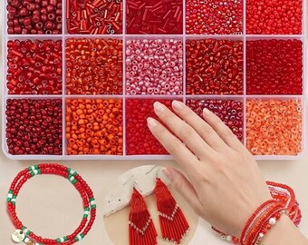 Kit de cuentas navideñas rojas / Mezcla de cuentas navideñas para pulseras, pendientes, bisutería, manualidades de San Valentín y artículos de bisutería.