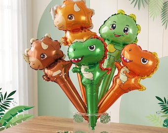 Globos de papel de aluminio con forma de dinosaurio, ideales para fiestas temáticas de dibujos animados o para decorar baby showers.