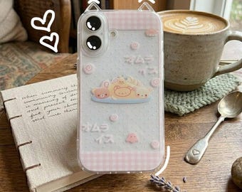 Funda para teléfono Kawaii Omurice con orejas de gato, funda para amantes de la comida japonesa