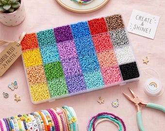 Kit de cuentas de vidrio arcoíris – 24 colores de pequeñas cuentas para manualidades de joyería.