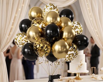 Black Metallic Sequin Balloons, Glitter Confetti Party Decor
