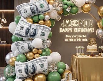 Juego de 4 globos gigantes de dinero, globos de fiesta con forma de billete de dólar, globos de helio con billetes falsos, temática de dinero para cumpleaños, decoración con forma de dólar grande
