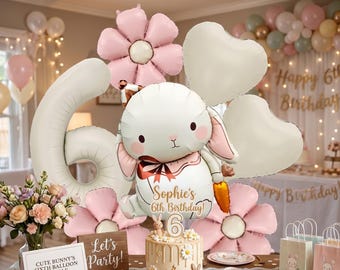 Juego de globos Bunny Daisy – Kit de decoración de cumpleaños con números del 1 al 9 en color blanco crema