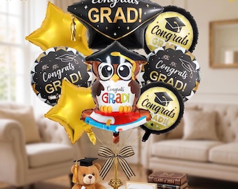 Set di palloncini per la laurea 2025, nero e oro, 7 palloncini "Congratulazioni Laurea", decorazioni per feste di laurea classe 2025, articoli per feste di laurea.