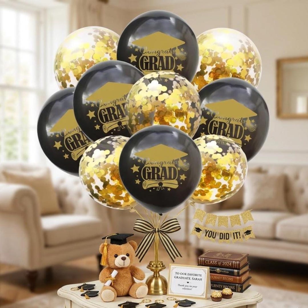 Black Gold Confetti Graduation Balloons, Class of 2025 Party ...