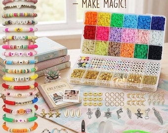 Kit para hacer pulseras de cuentas de arcilla polimérica para niñas, set de manualidades de joyería DIY