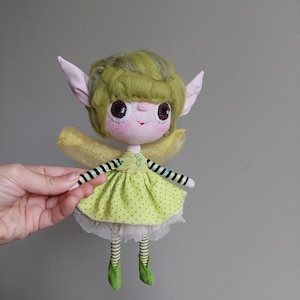 Green Fairy Magical Elf Doll Handmade Artdoll Fantasy Pixie Fairytail Special Character Doll  Art  OOAK Collectible doll Gift Decor Fun