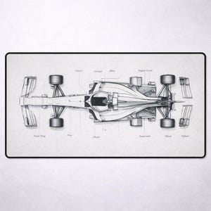 Formula 1 Technical Desk Mat, Racing Car Blueprint Desk Pad, Gaming Desk Mat, Premium Executive Car Desk Mat for Office & Desk Setup