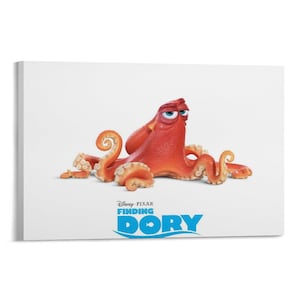 May include: A canvas print featuring a red octopus with a grumpy expression. The octopus has curled tentacles and is set against a white background. The "Finding Dory" logo is at the bottom.
