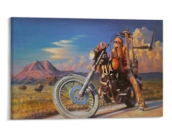 David Mann Western Cowgirl Motorrad Vintage Leinwand Malerei Wand Dekor Kunstwerk Print Poster