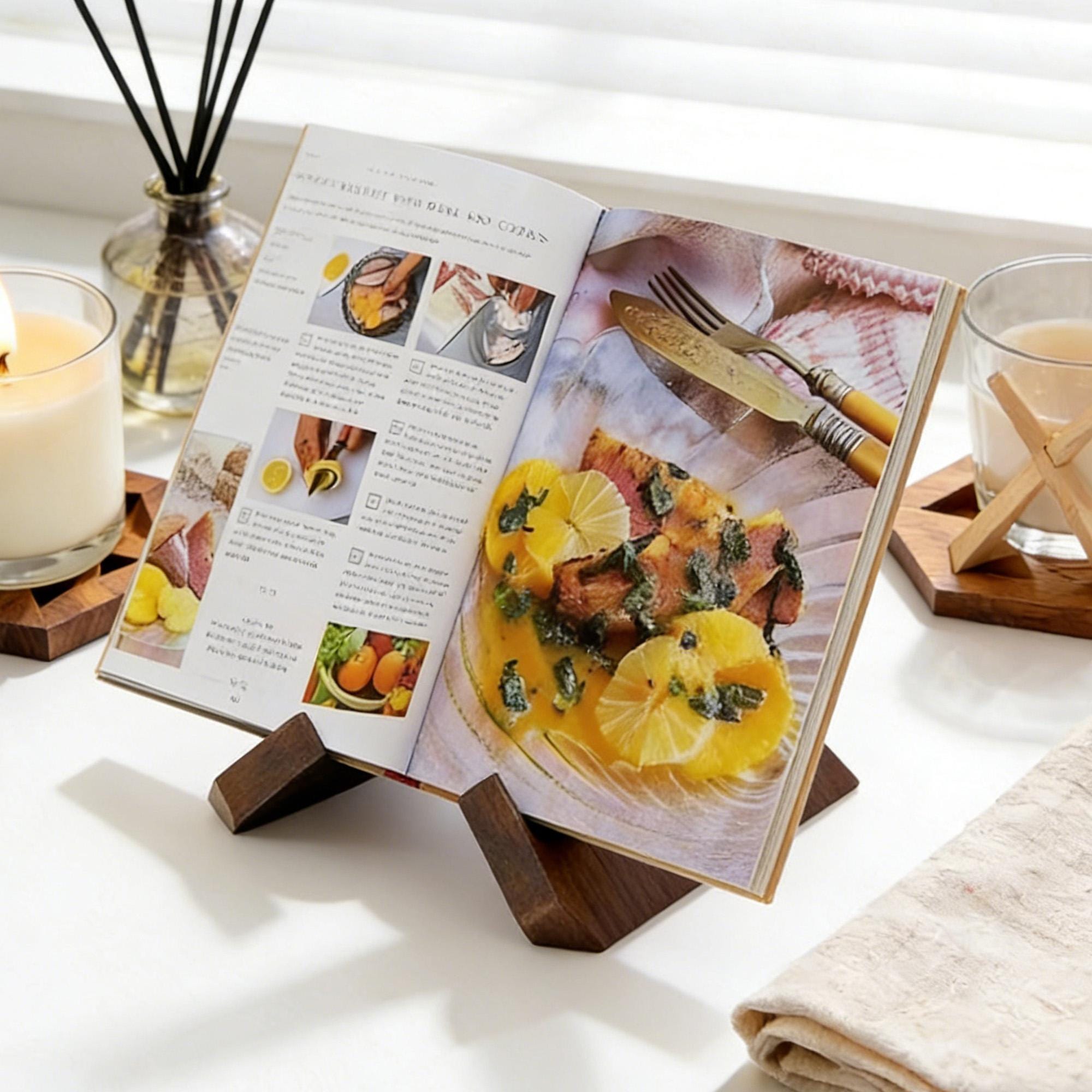 Cookbook Window Display Personalized Wooden Recipe Stand – Pine Menu Display & Cookbook Holder ...