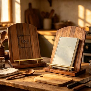 Présentoir à recettes en bois personnalisé – Porte-livres de cuisine vintage, support amovible pour planches à découper, support à livres de cuisine gravable pour plan de travail