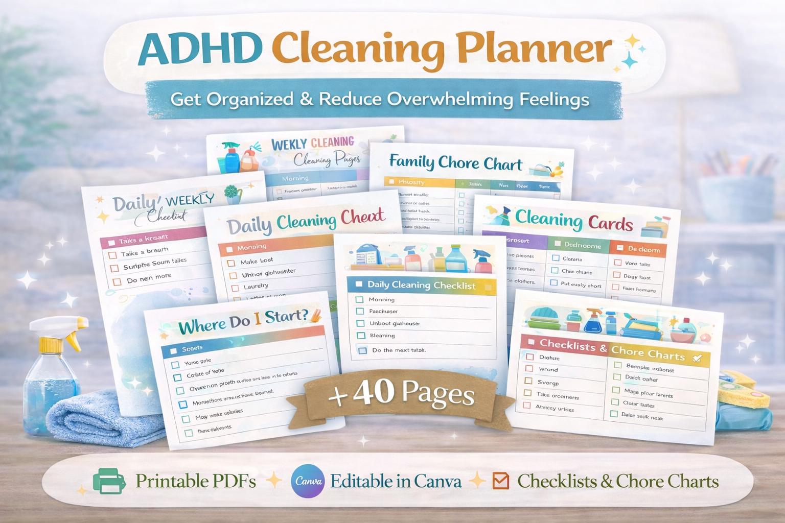 ADHD Cleaning Planner Bundle | Printable Cleaning Schedule, Declutter ...