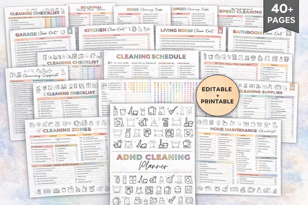 ADHD Cleaning Schedule Checklist , Editable Home Organization Planner ...