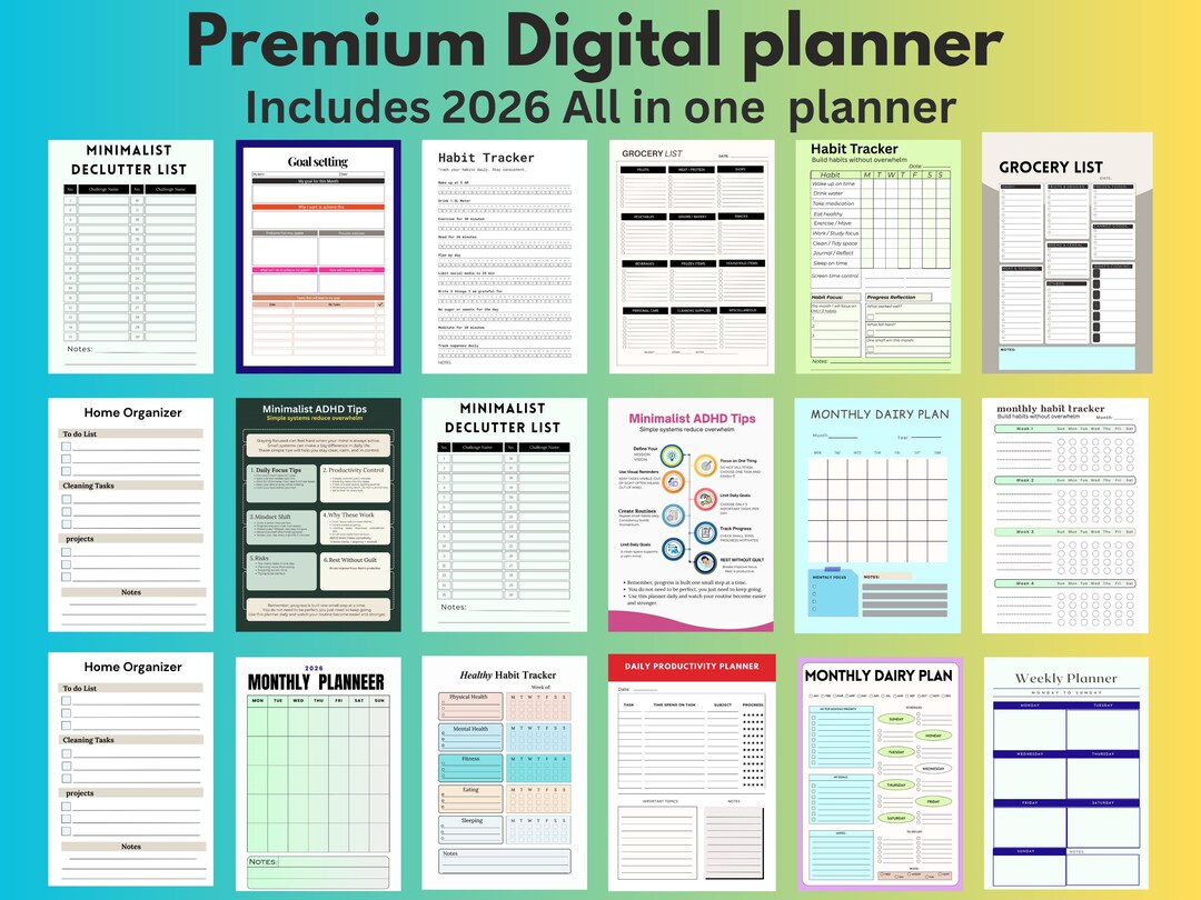 ADHD Digital Planner 2026 for Adults | Weekly Monthly Declutter Digital ...