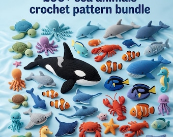 200+ Sea Animal Crochet Pattern Bundle PDF, Amigurumi Ocean Bundle Instant Download, Beginner Crochet, Whale Turtle Crab Gift