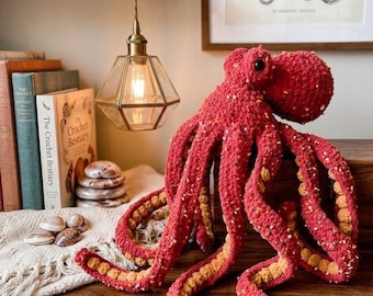 Patrón de pulpo a crochet, tutorial de amigurumi de chenilla gruesa (descarga en PDF)