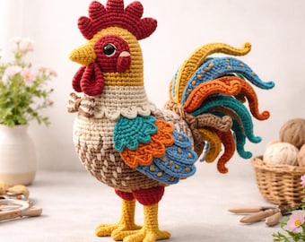 Crochet Rooster Pattern | Amigurumi Farmhouse Stuffed Animal (PDF Download)