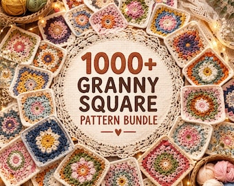 Paquete de más de 1000 patrones de cuadrados de ganchillo estilo abuela en PDF / Paquete de patrones de ganchillo / Cuadrados de ganchillo estilo abuela vintage y modernos / Proyectos de ganchillo fáciles / Descarga instantánea