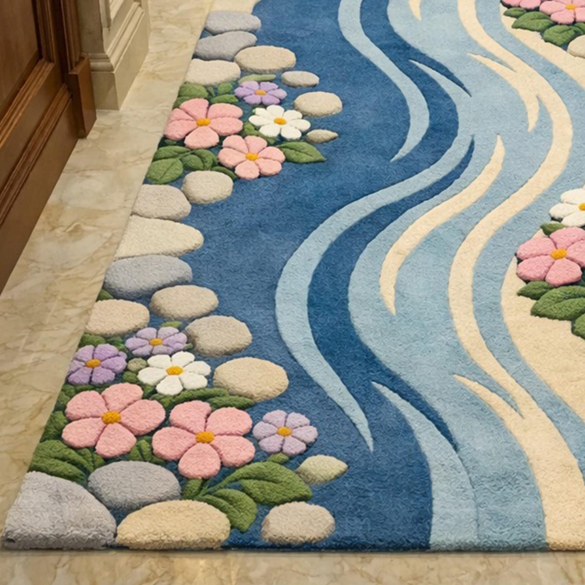 Pathways Rug Hand Tufted River Runner Rug, Floral Pebble Pathway, Nature Inspired ...