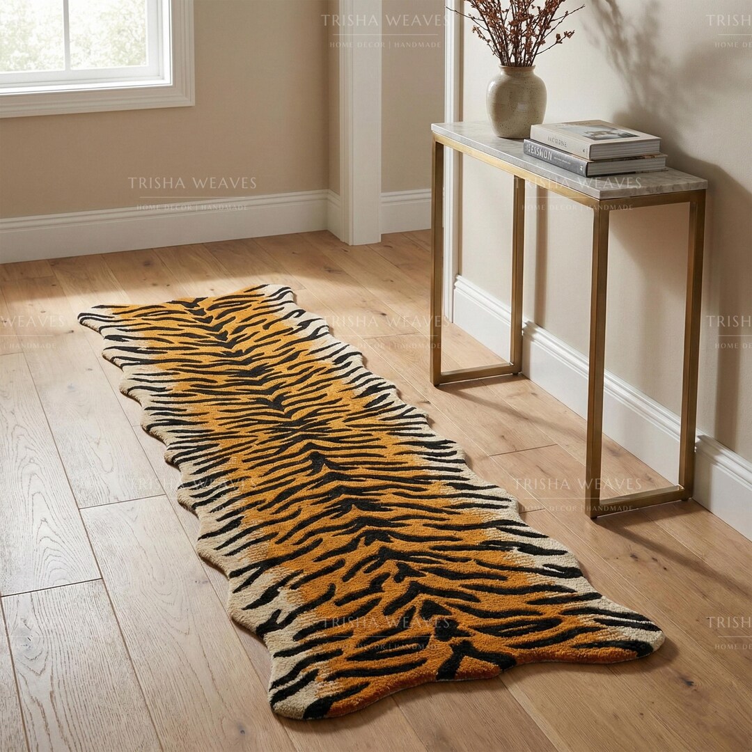 Hand Tufted Tiger Print Rug, Faux Animal Skin Statement Carpet, Modern ...