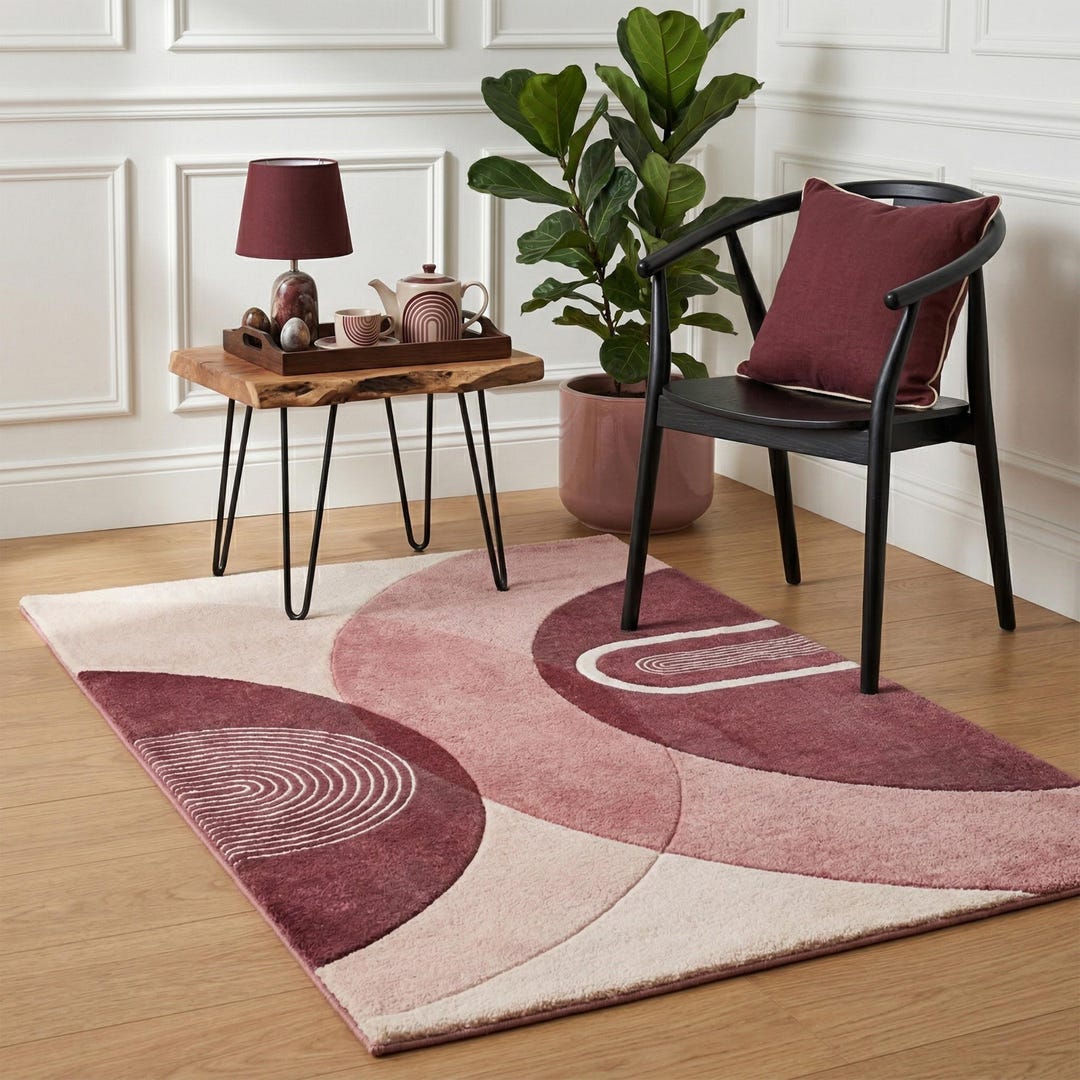 Blush Pink Abstract Arch Tufted Rug, Modern Boho Living Room Carpet - Etsy