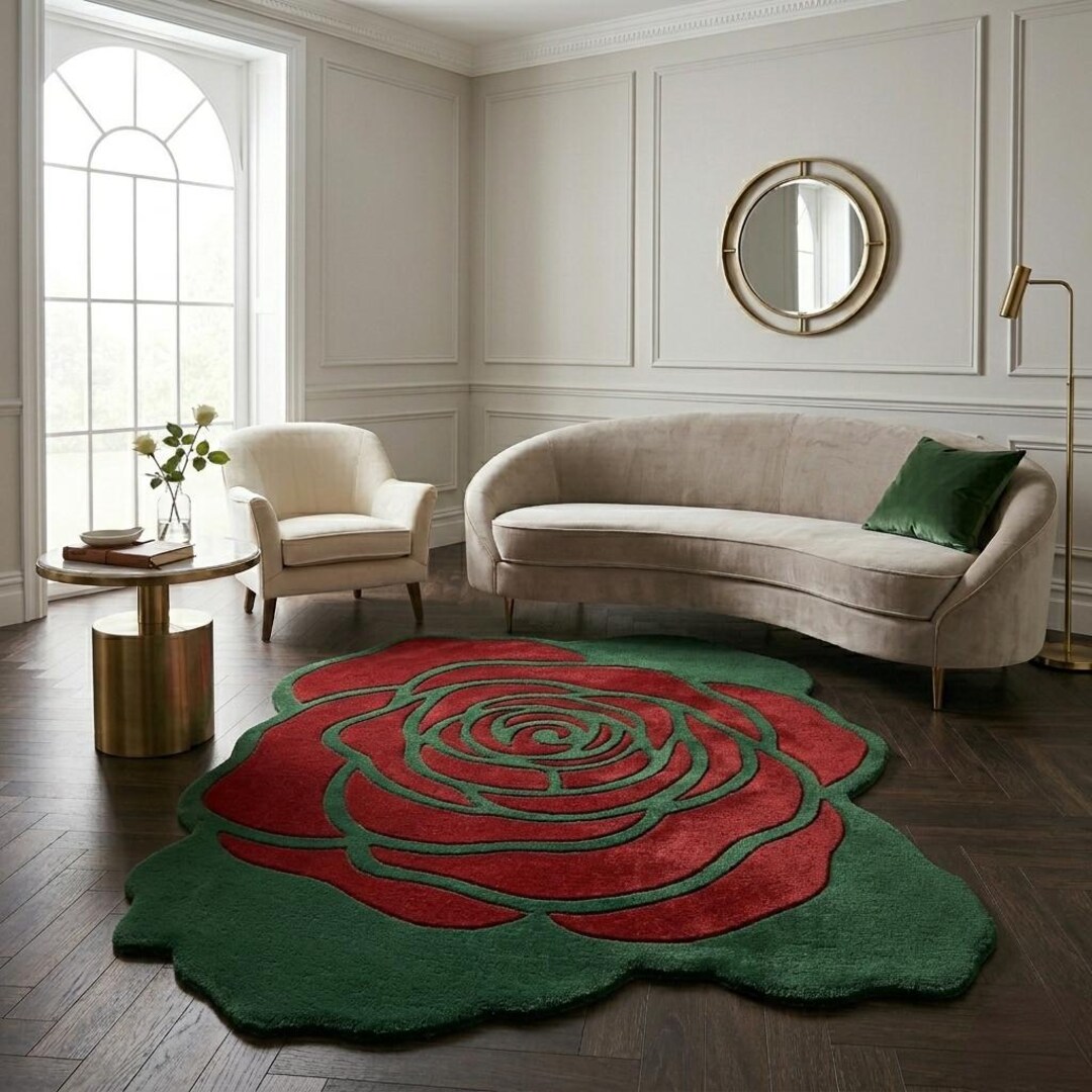 Red Or Roses Area Rugs Handmade Rose Shape Tufted Rug, Red White Floral Area Rug for Living ...