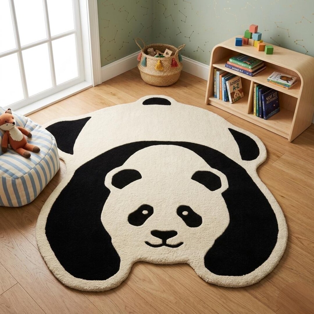 Real Panda Rug Cute Panda Bear Rug, Handmade Tufted Animal Shape Carpet for Nursery ...