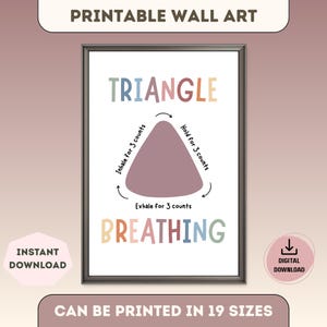 Póster imprimible de respiración triangular, arte de pared para relajarse en un rincón, decoración para la oficina del consejero escolar, lámina para el aula de atención plena, ansiedad infantil