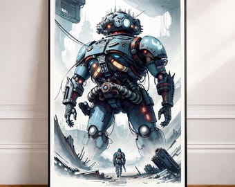 Giant Mecha Wall Art Printable | Cyberpunk Sci-Fi Poster | Dark Dystopian Digital Download | VOID COLOSSUS