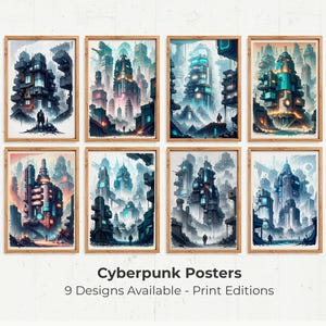 Póster de ciencia ficción con megaestructura cyberpunk, arte mural de ciudad futurista, lámina de arquitectura, decoración de videojuegos distópicos.