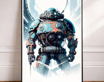 Mecha Wall Art | Cyberpunk Armored Robot Poster | Sci-Fi Industrial Digital Download | FUTURISTIC ARMORED SENTINEL